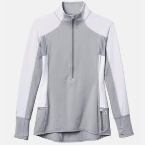 Athleta Heat Zone Slate Gray Colorblock Half Zip Long Sleeve Pullover Top, Sz L